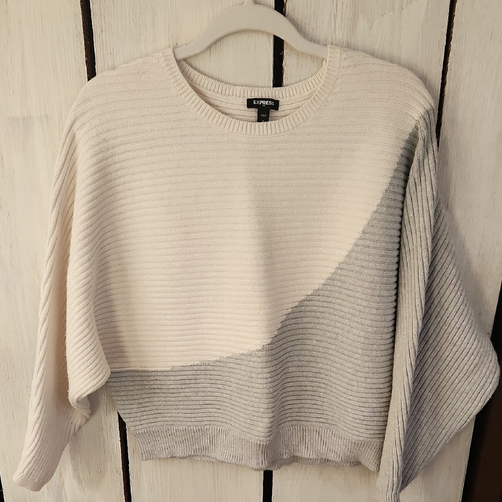 Express Cream and Gray Dolman Sleeve Sweater Size Medium